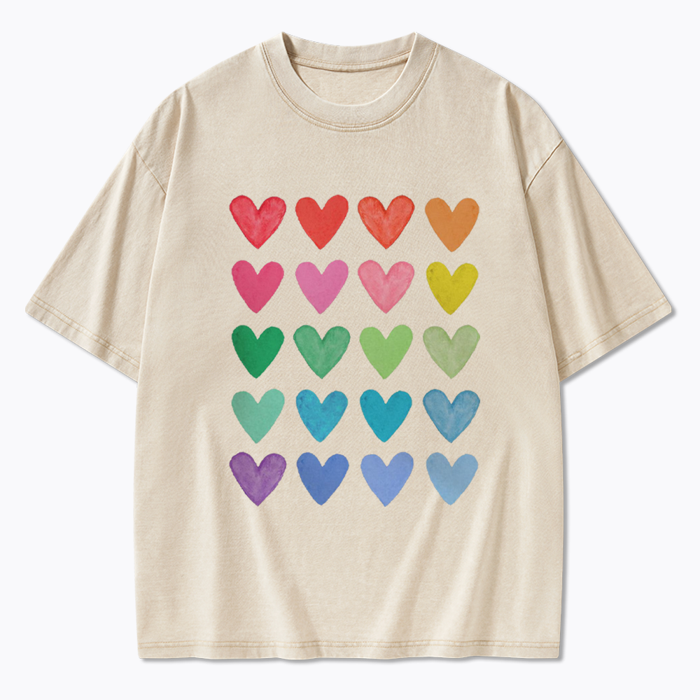 Rainbow Hearts Washed T-Shirt