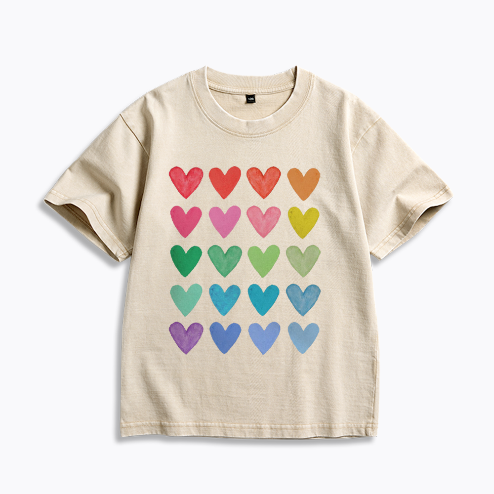 Rainbow Hearts Kids Washed T-Shirt