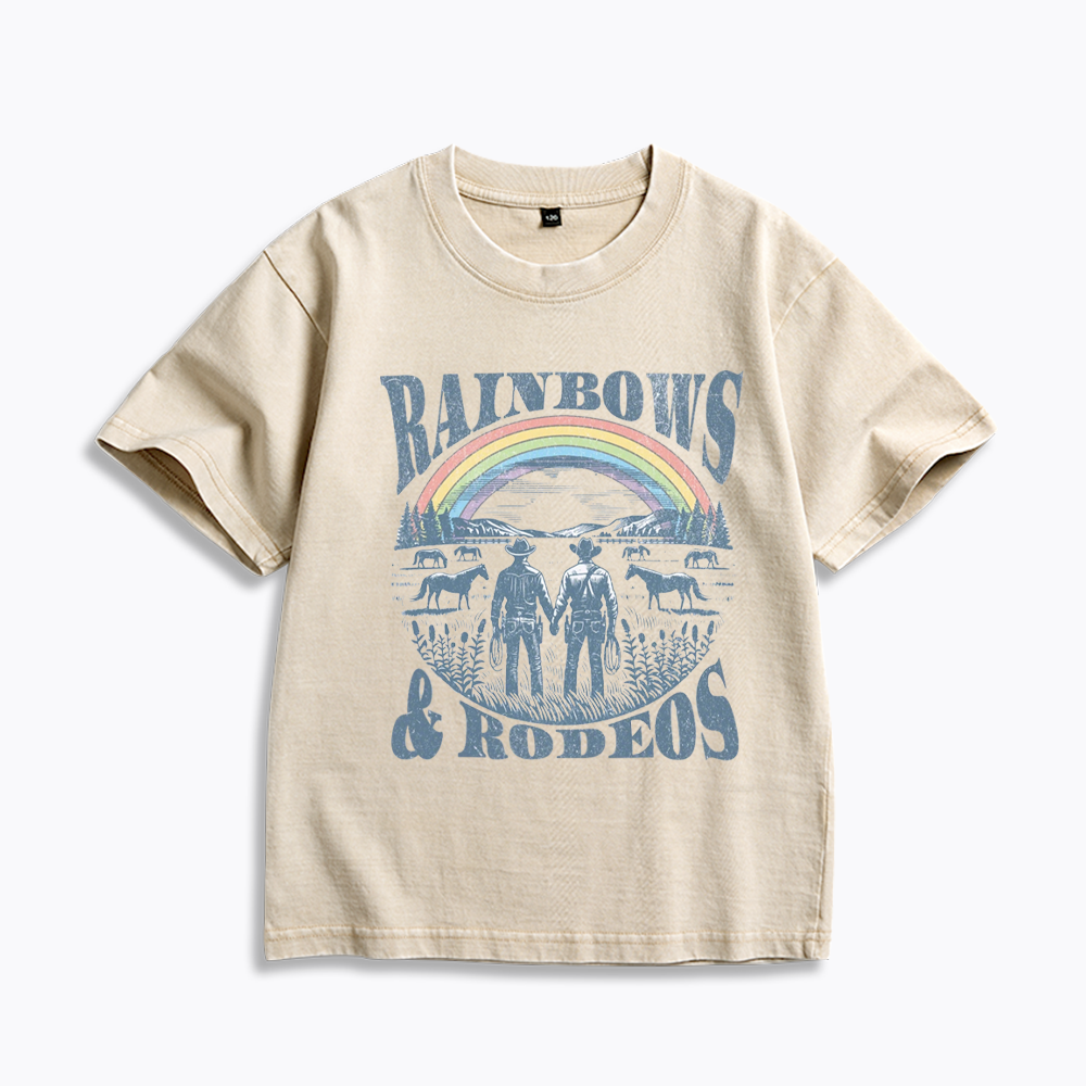 Rainbows Rodeo Kids Washed T-Shirt 