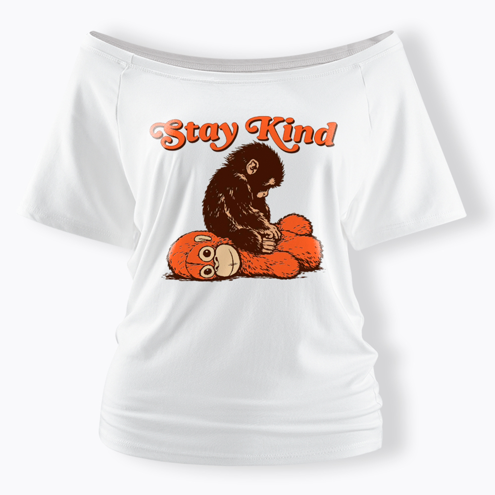 Punch Monkey Stay Kind Off Shoulder T-Shirt