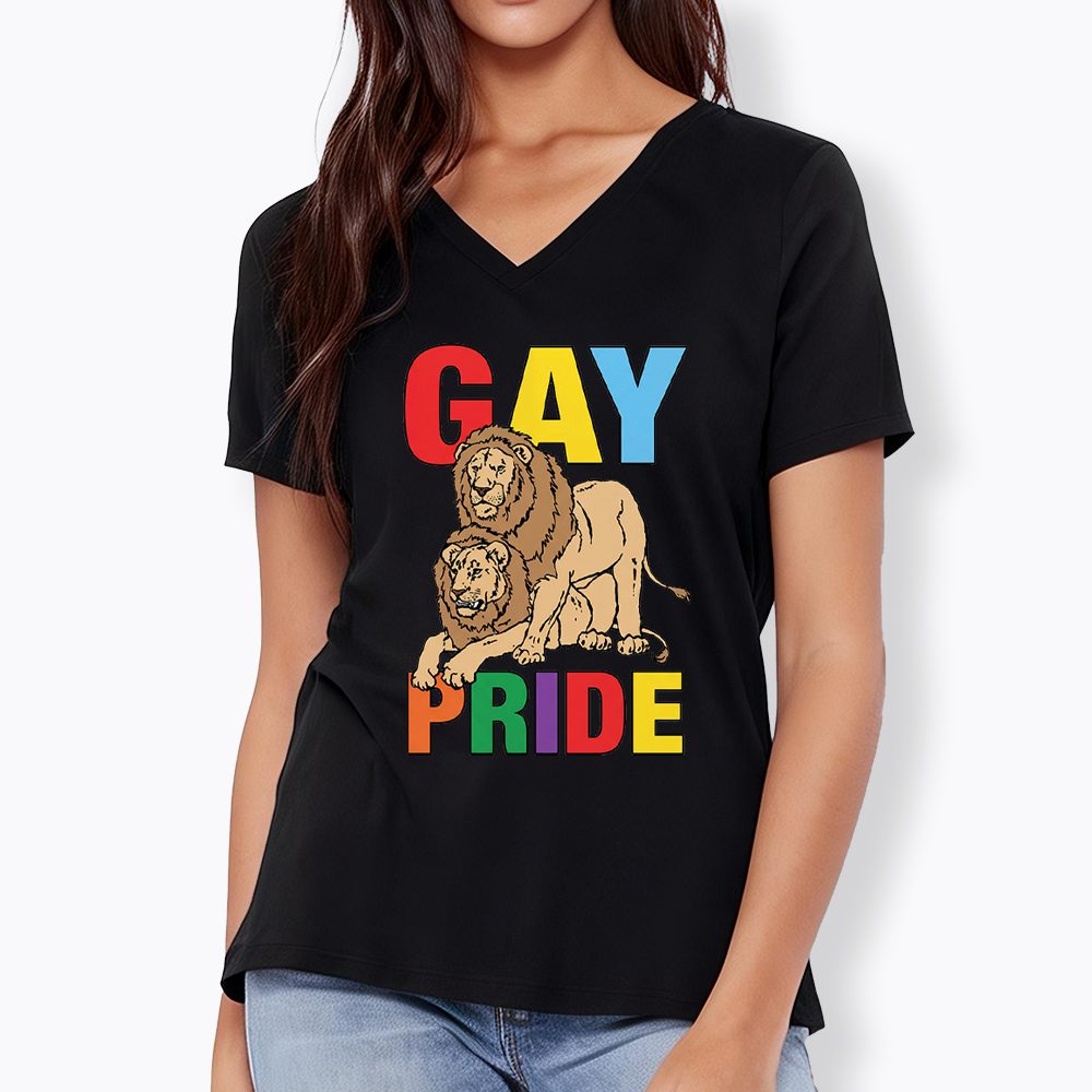 Funny Gay Pride Lion  V-Neck Classic T-Shirt