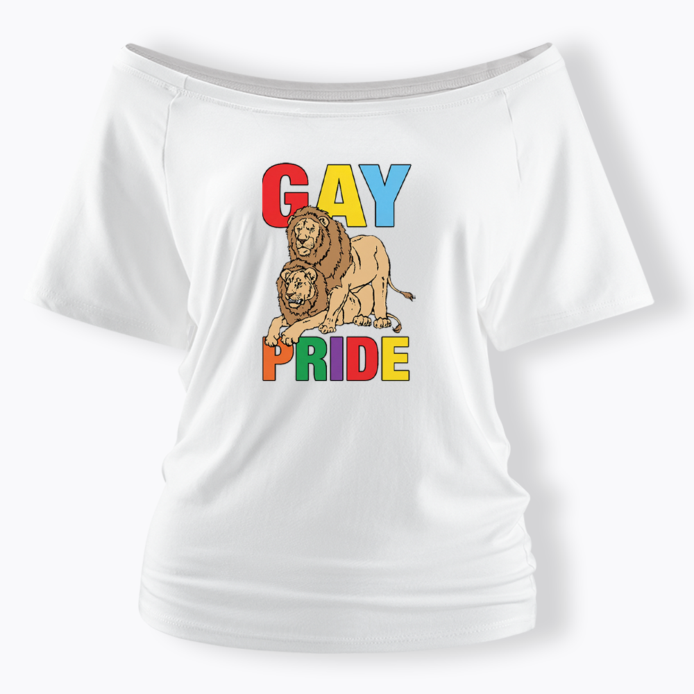 Funny Gay Pride Lion  Off Shoulder T-shirt