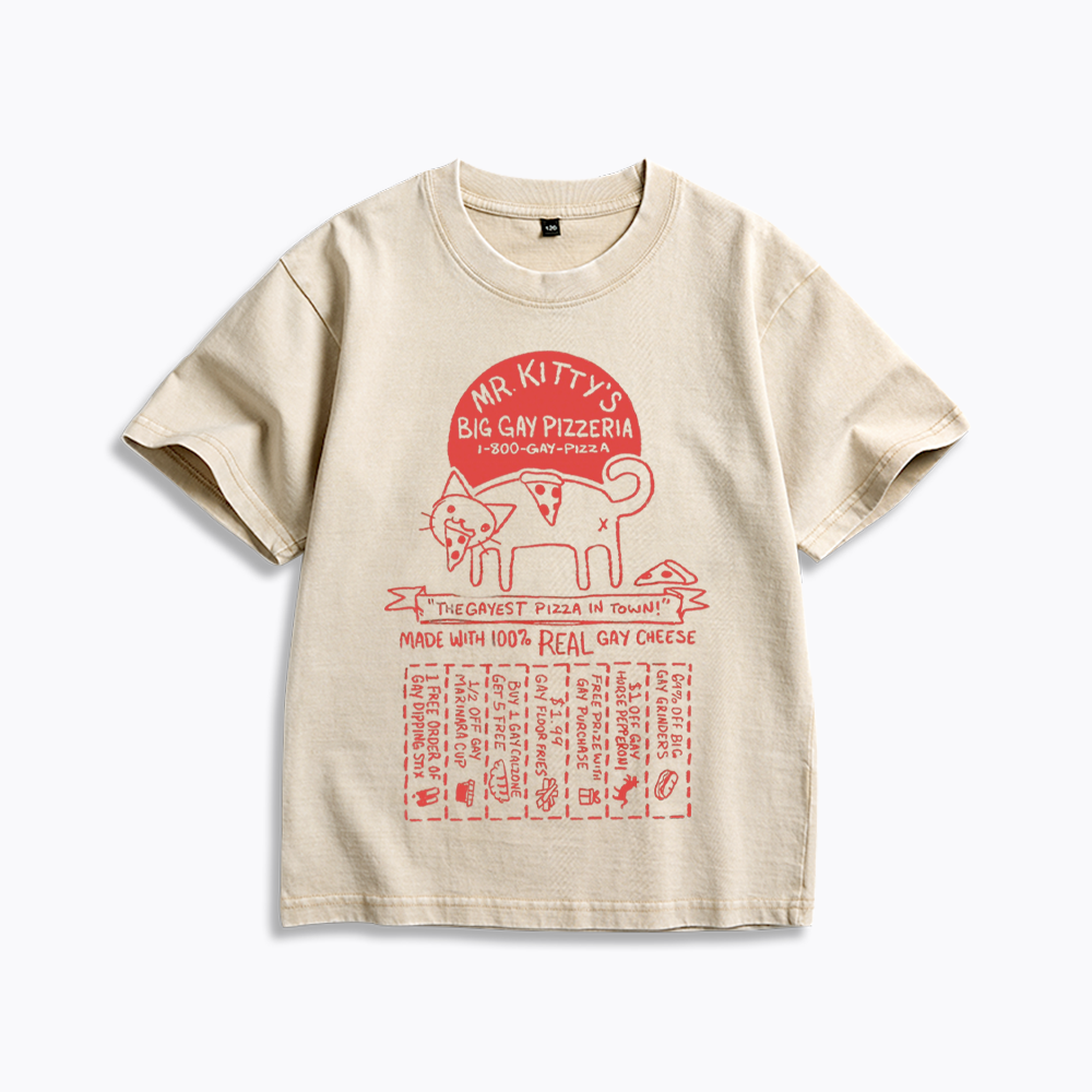 MR. KITTY’S BIG PIZZERIA Kids Washed T-Shirt