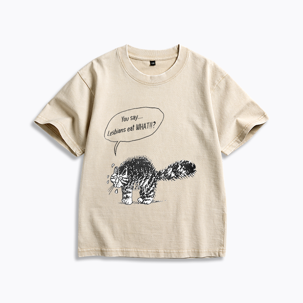 Cartoon Cat Kids Washed T-Shirt