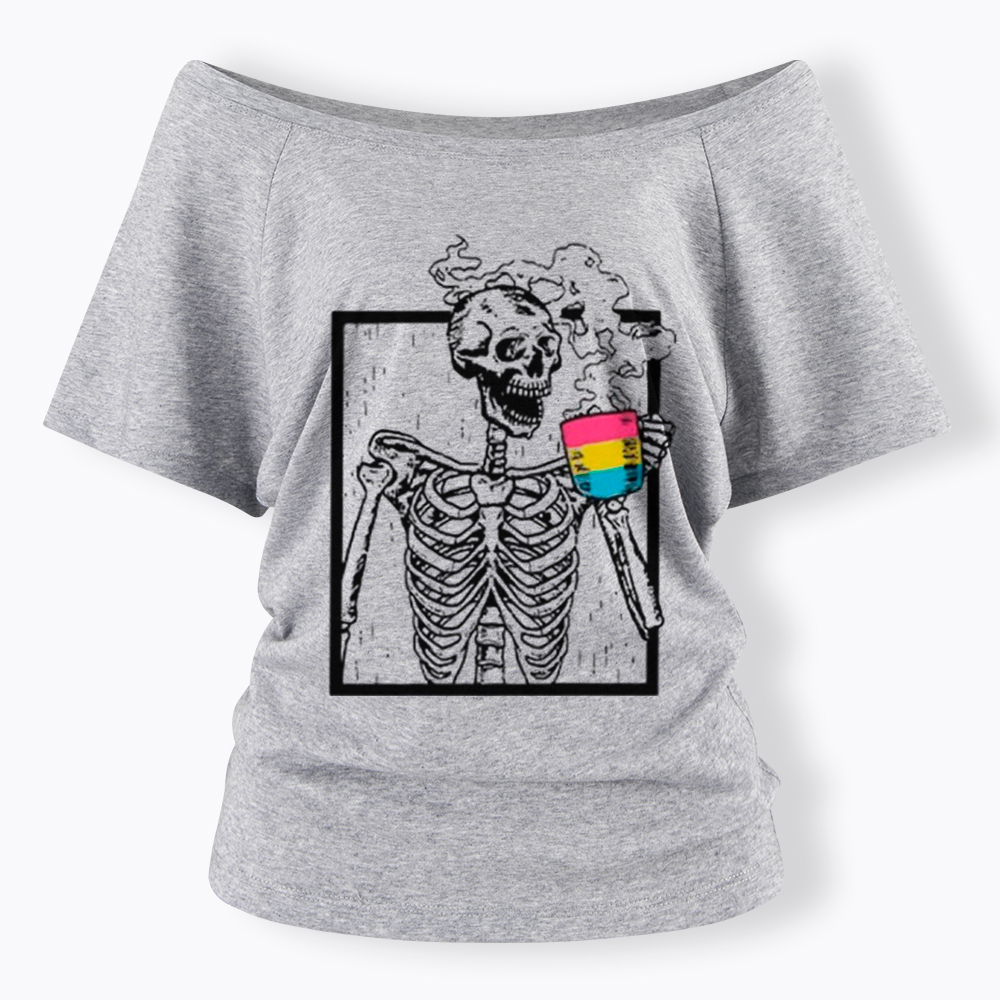 Pansexual Skeleton Drinking Coffee Off Shoulder T-shirt
