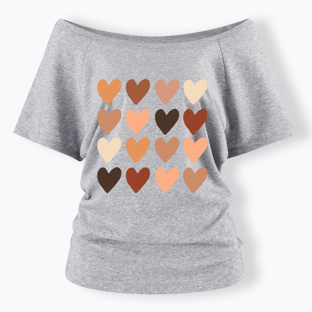 Skin Tone Hearts Racial Equality Off Shoulder T-shirt