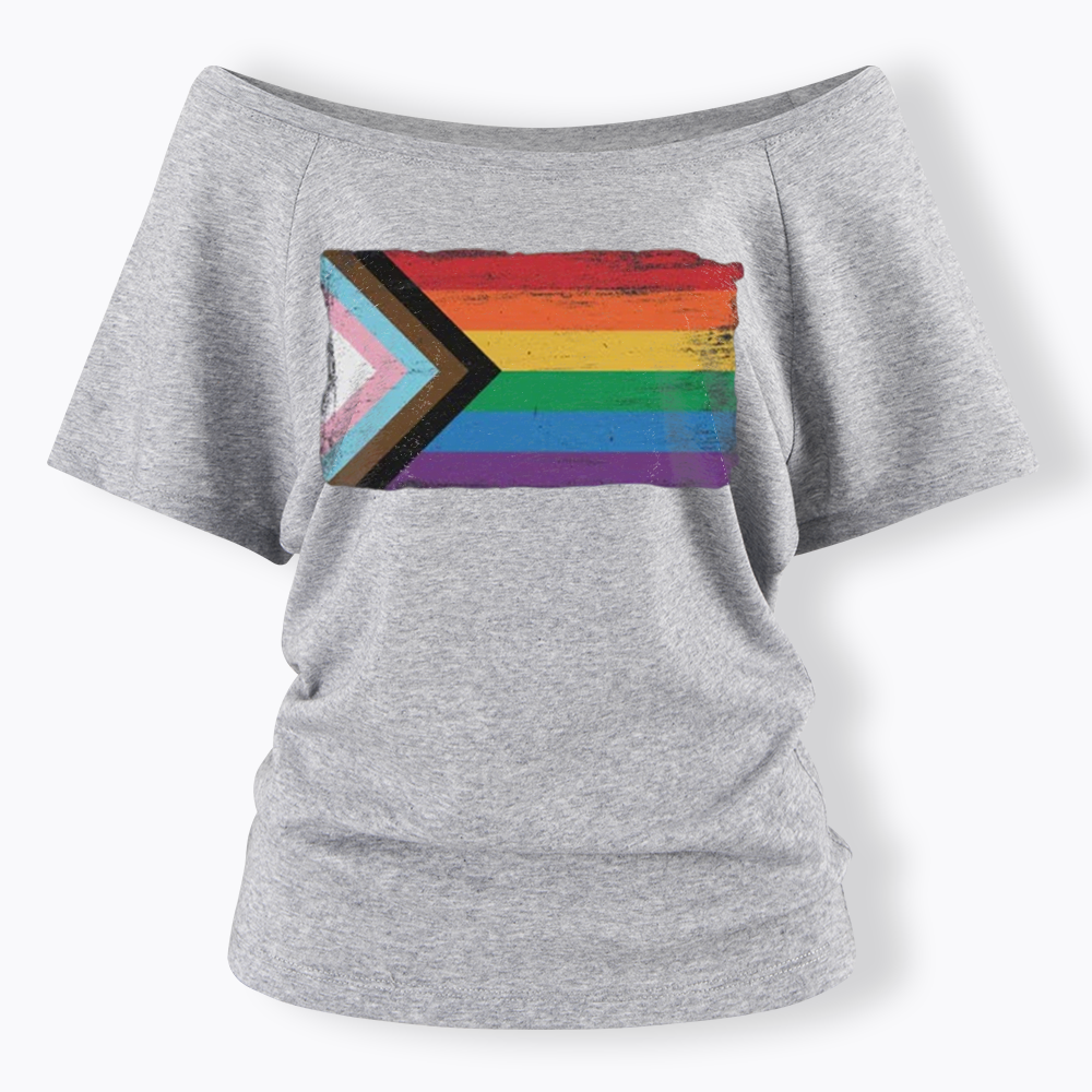 Progress Pride Flag Off Shoulder T-shirt