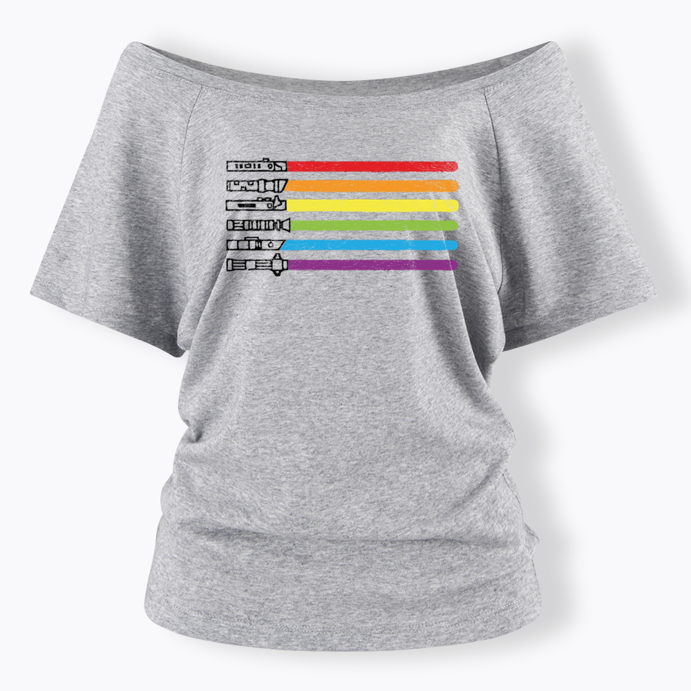 Rainbow Lightsaber Off Shoulder T-shirt