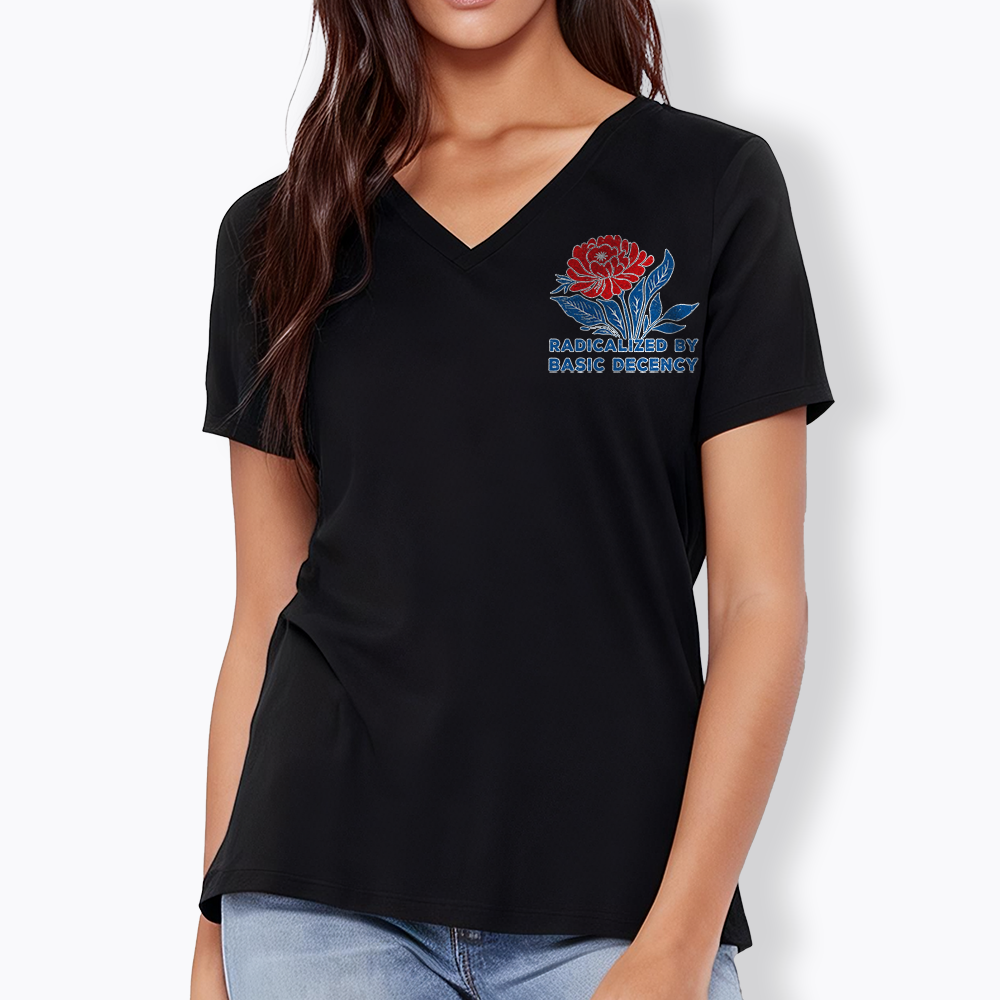 Radicalized by Basic Decency, Floral Graphic V-Neck Classic T-Shirt