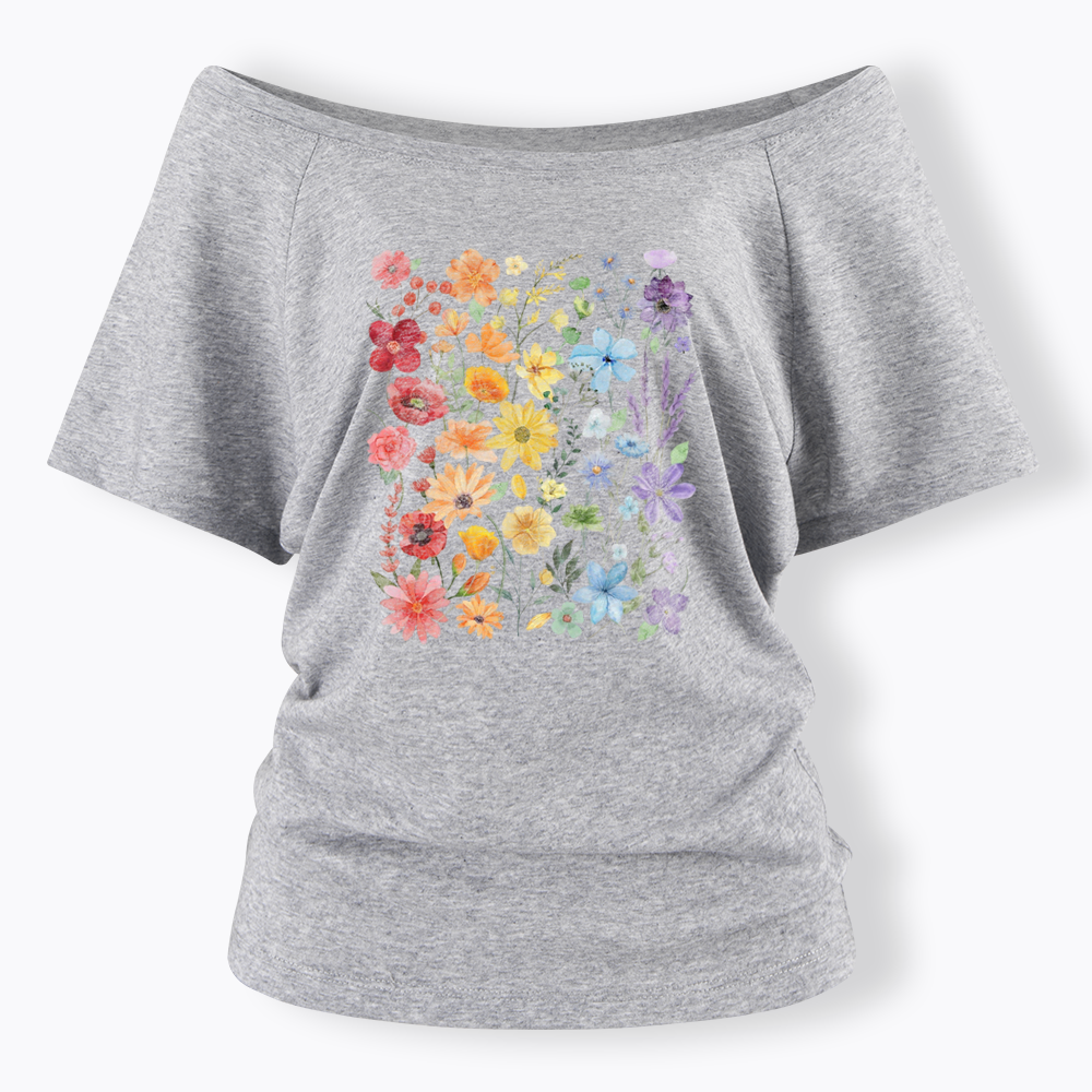 Rainbow Flowers Off Shoulder T-shirt