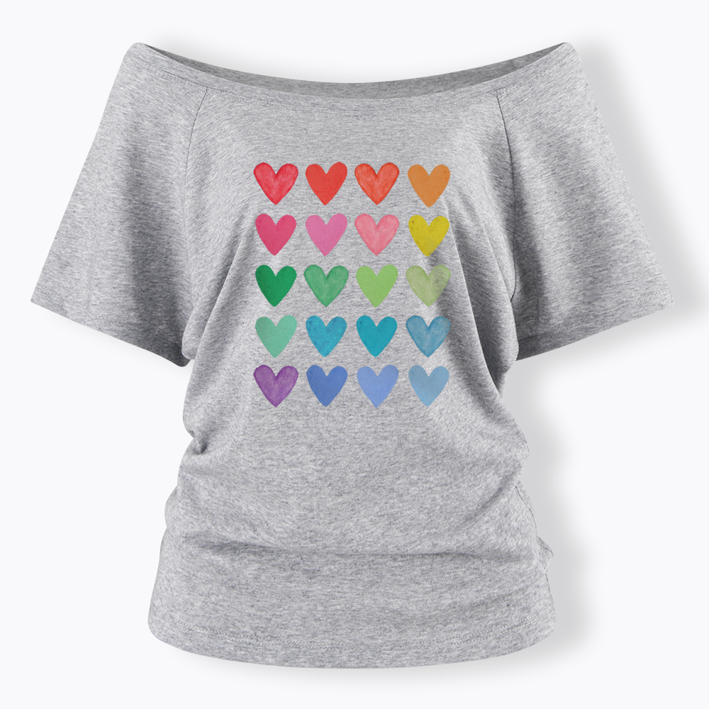 Rainbow Hearts Off Shoulder T-shirt