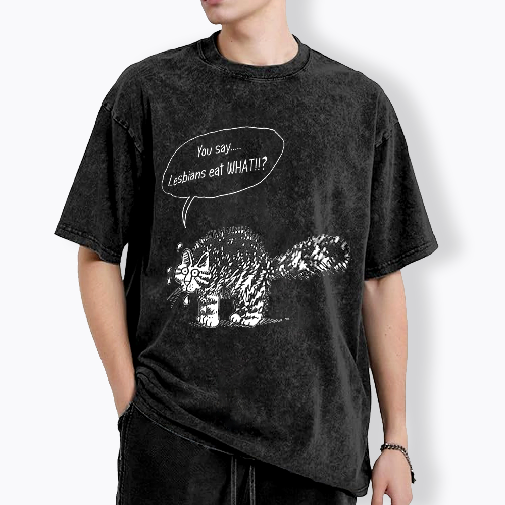 Cartoon Cat Washed T-Shirt