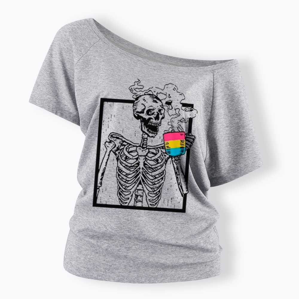 Pansexual Skeleton Drinking Coffee Off Shoulder T-shirt