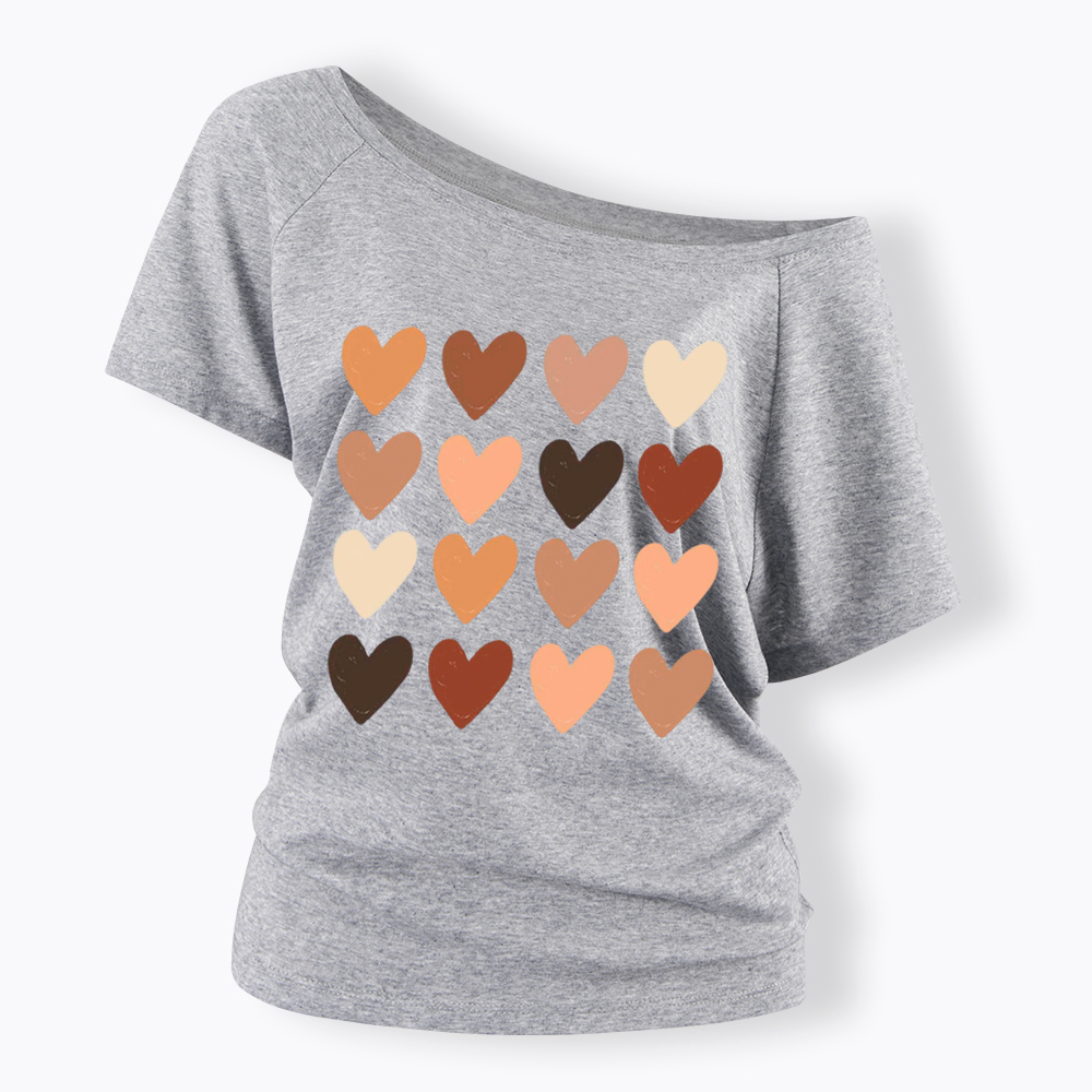 Skin Tone Hearts Racial Equality Off Shoulder T-shirt