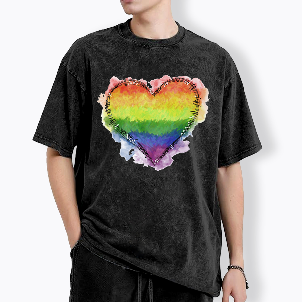Rainbow Heart Washed T-Shirt