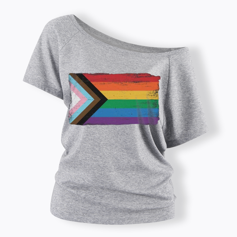 Progress Pride Flag Off Shoulder T-shirt