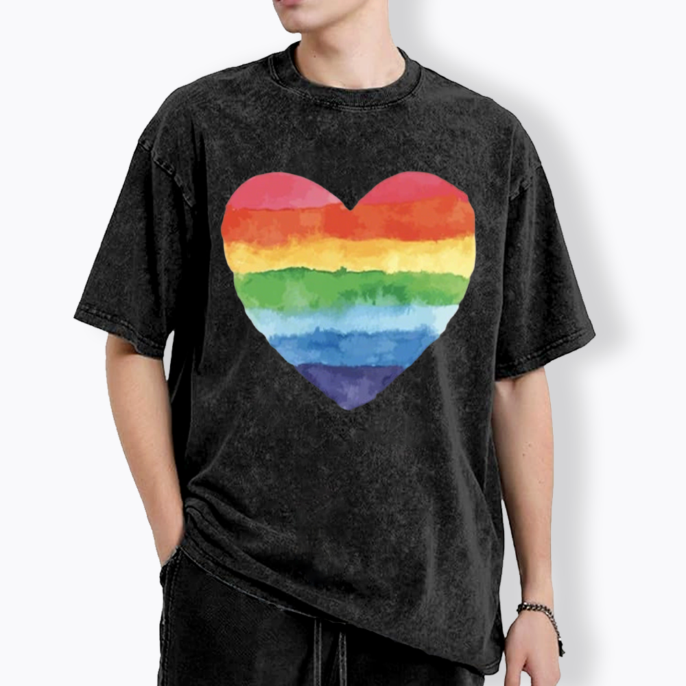 Watercolor Rainbow Heart Washed T-Shirt