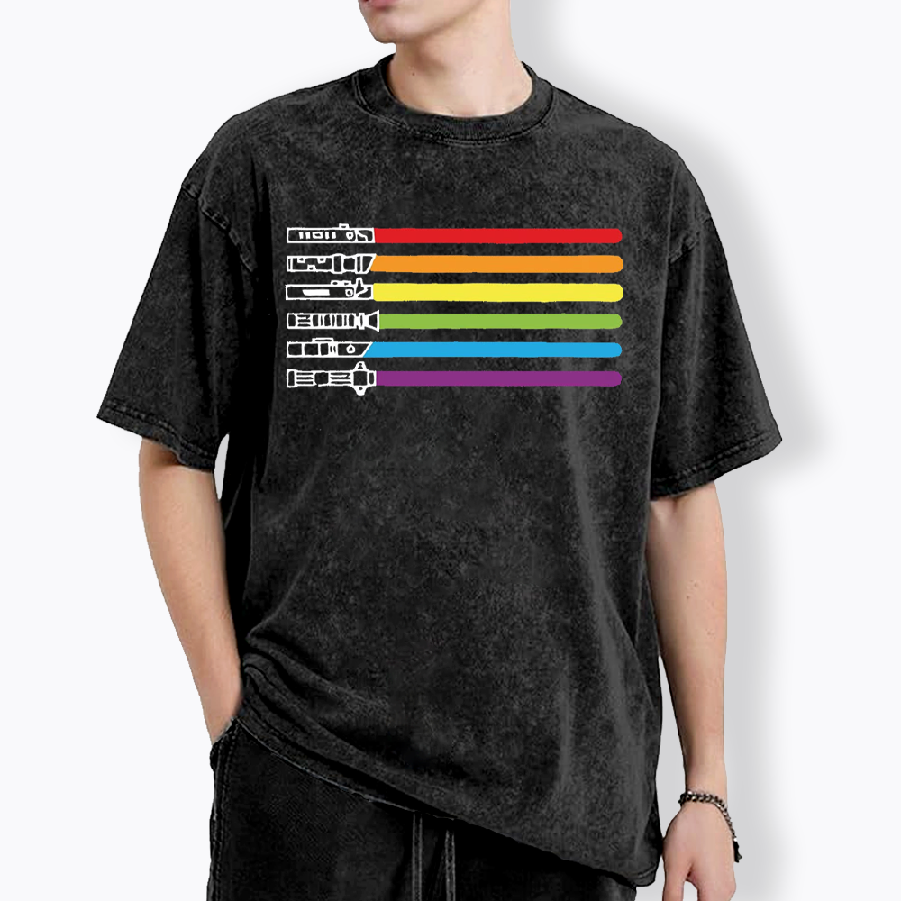 Rainbow Lightsaber Washed T-Shirt