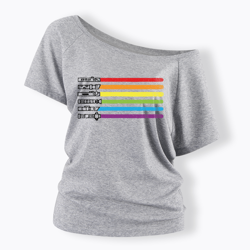 Rainbow Lightsaber Off Shoulder T-shirt