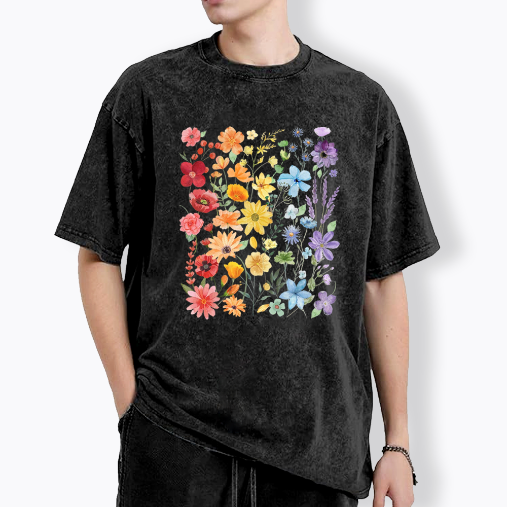 Rainbow Flowers Washed T-Shirt