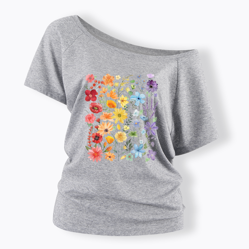 Rainbow Flowers Off Shoulder T-shirt