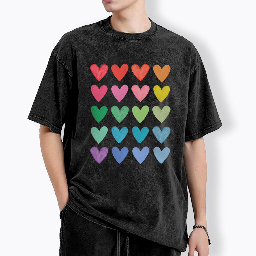 Rainbow Hearts Washed T-Shirt