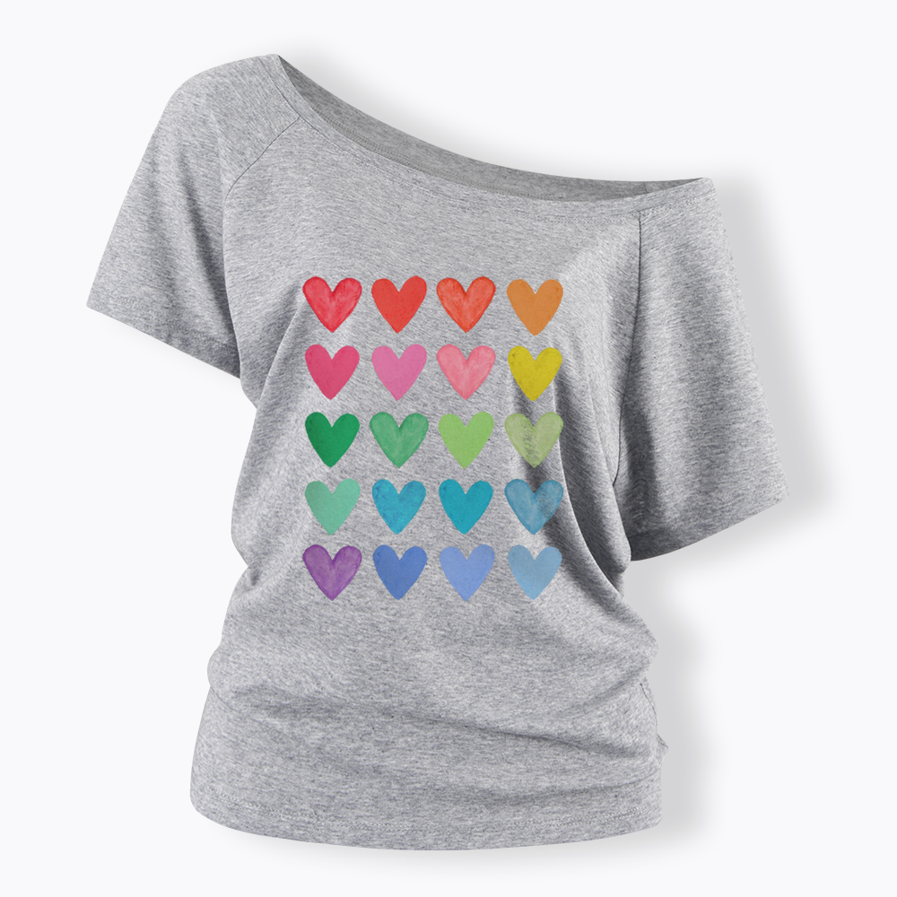 Rainbow Hearts Off Shoulder T-shirt