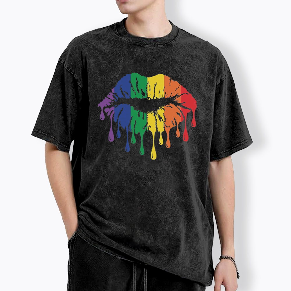 Rainbow Lips Washed T-Shirt