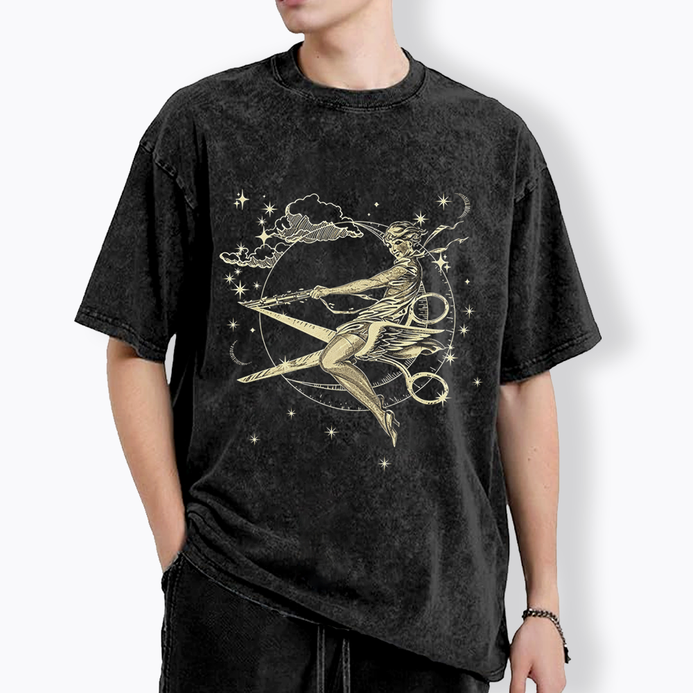 Scissors Witch Lesbian Washed T-Shirt
