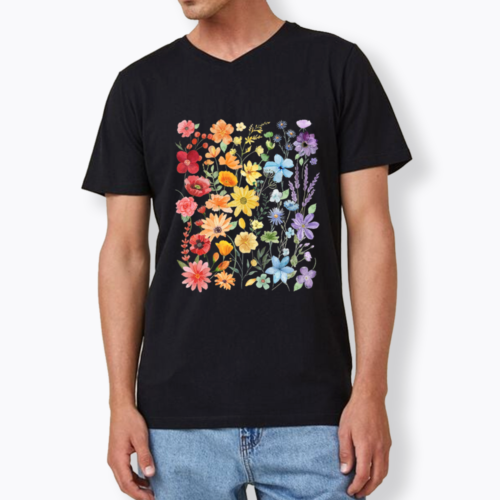 Rainbow Flowers V-Neck Classic T-Shirt