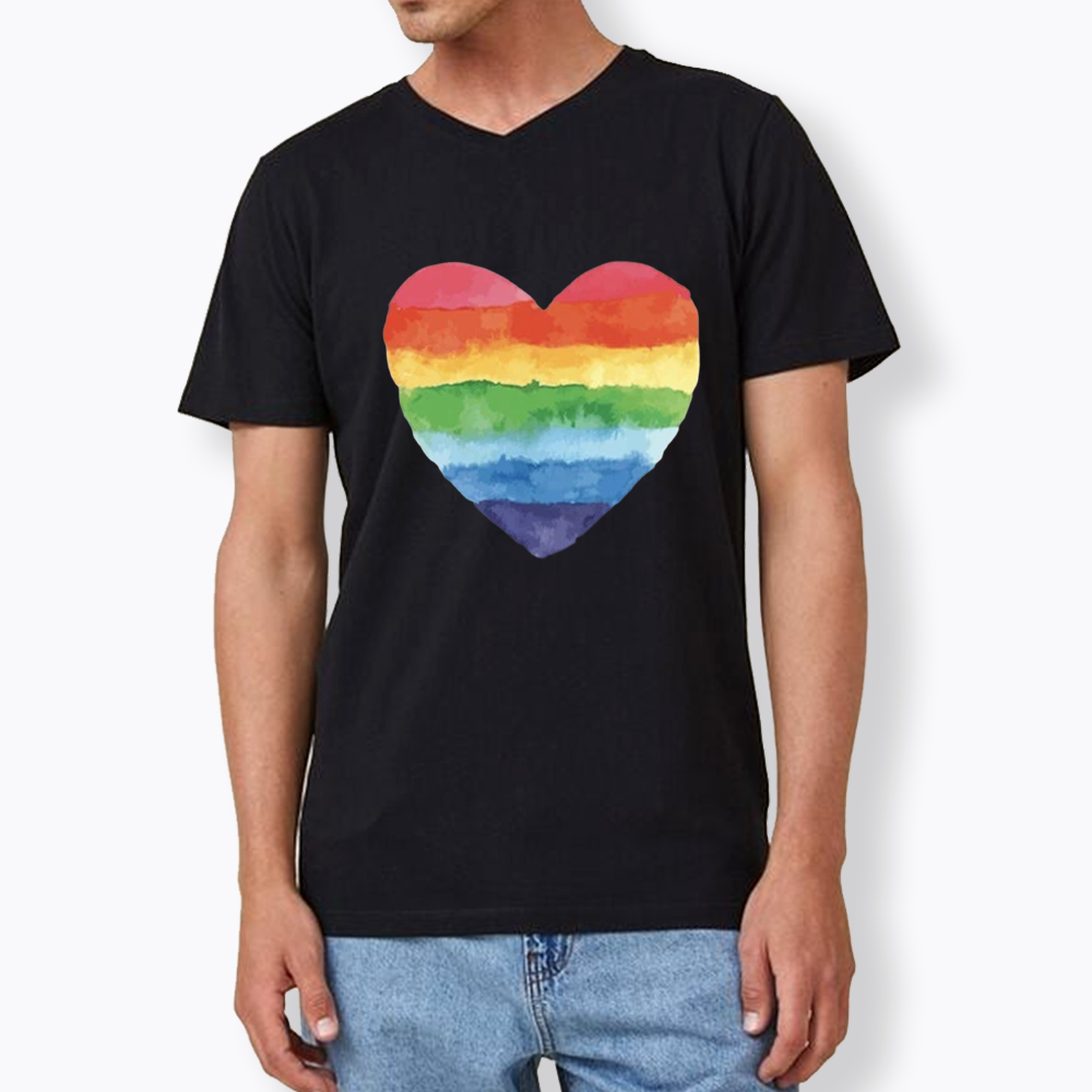 Watercolor Rainbow Heart V-Neck Classic T-Shirt