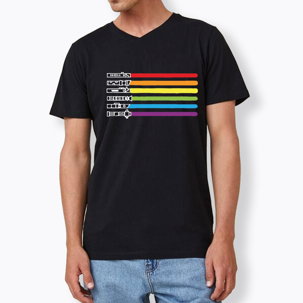 Rainbow Lightsaber V-Neck Classic T-Shirt