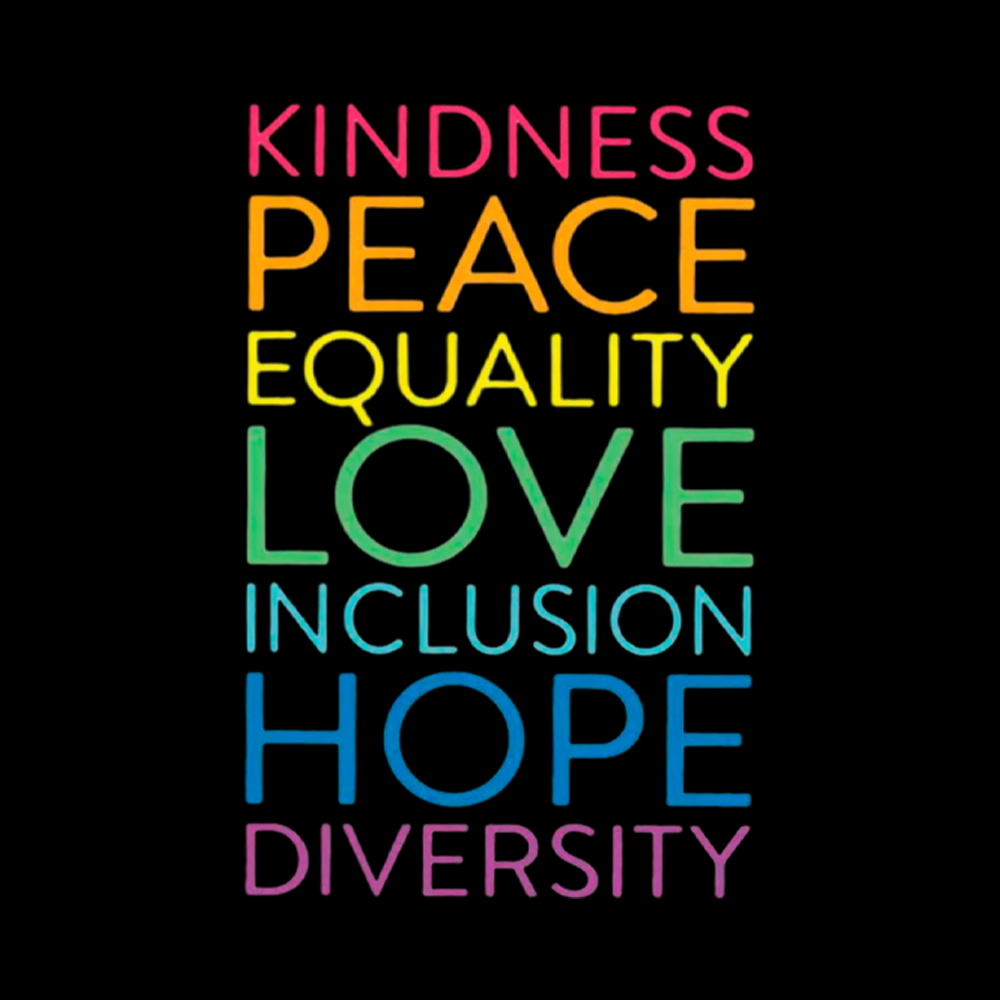 Kindness Peace Love Equality Inclusion Hope Diversity Be Kind Off Shoulder T-Shirt