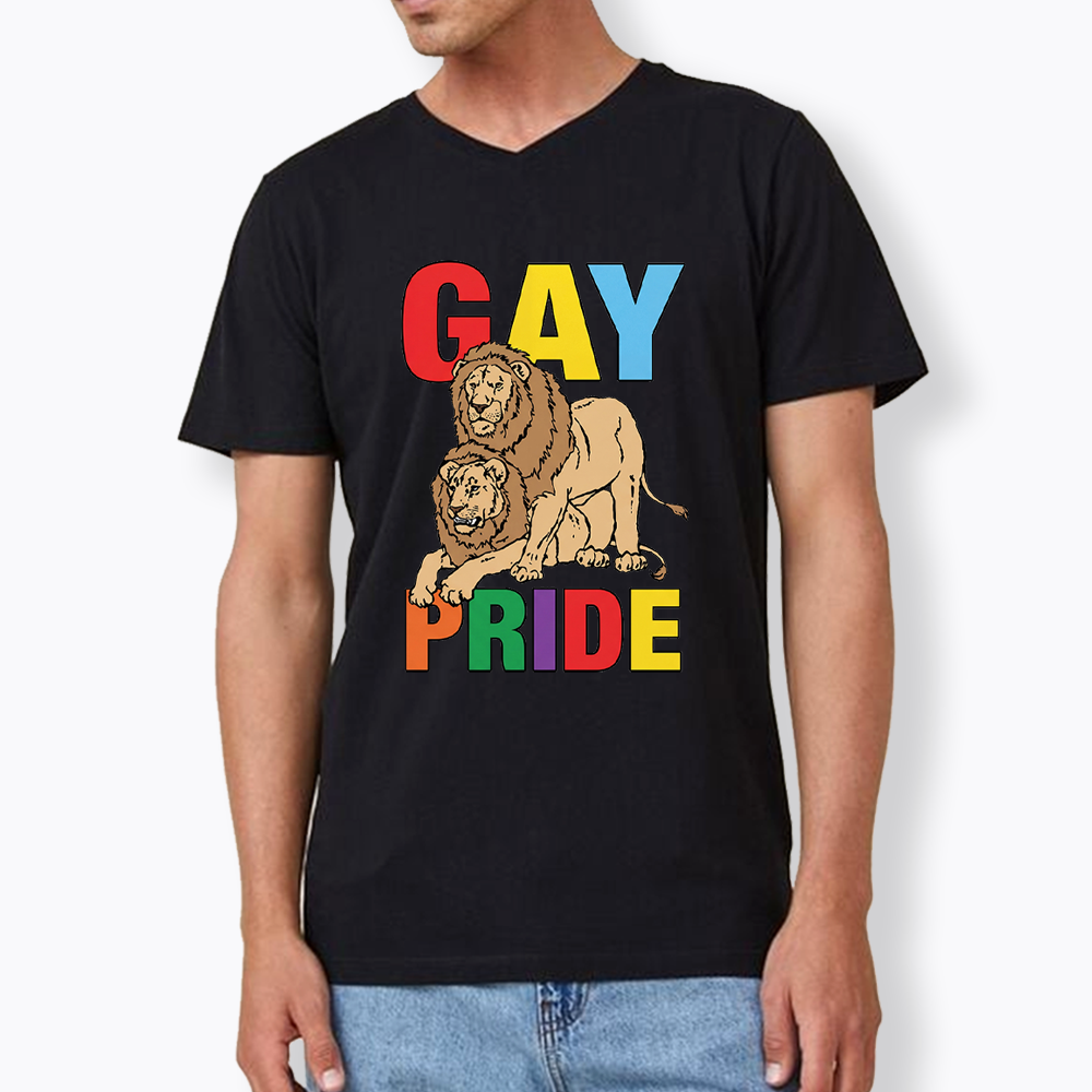 Funny Gay Pride Lion  V-Neck Classic T-Shirt