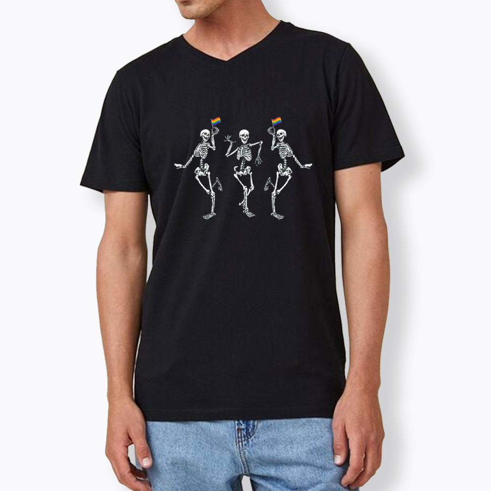 pride dancing skeleton V-Neck Classic T-Shirt