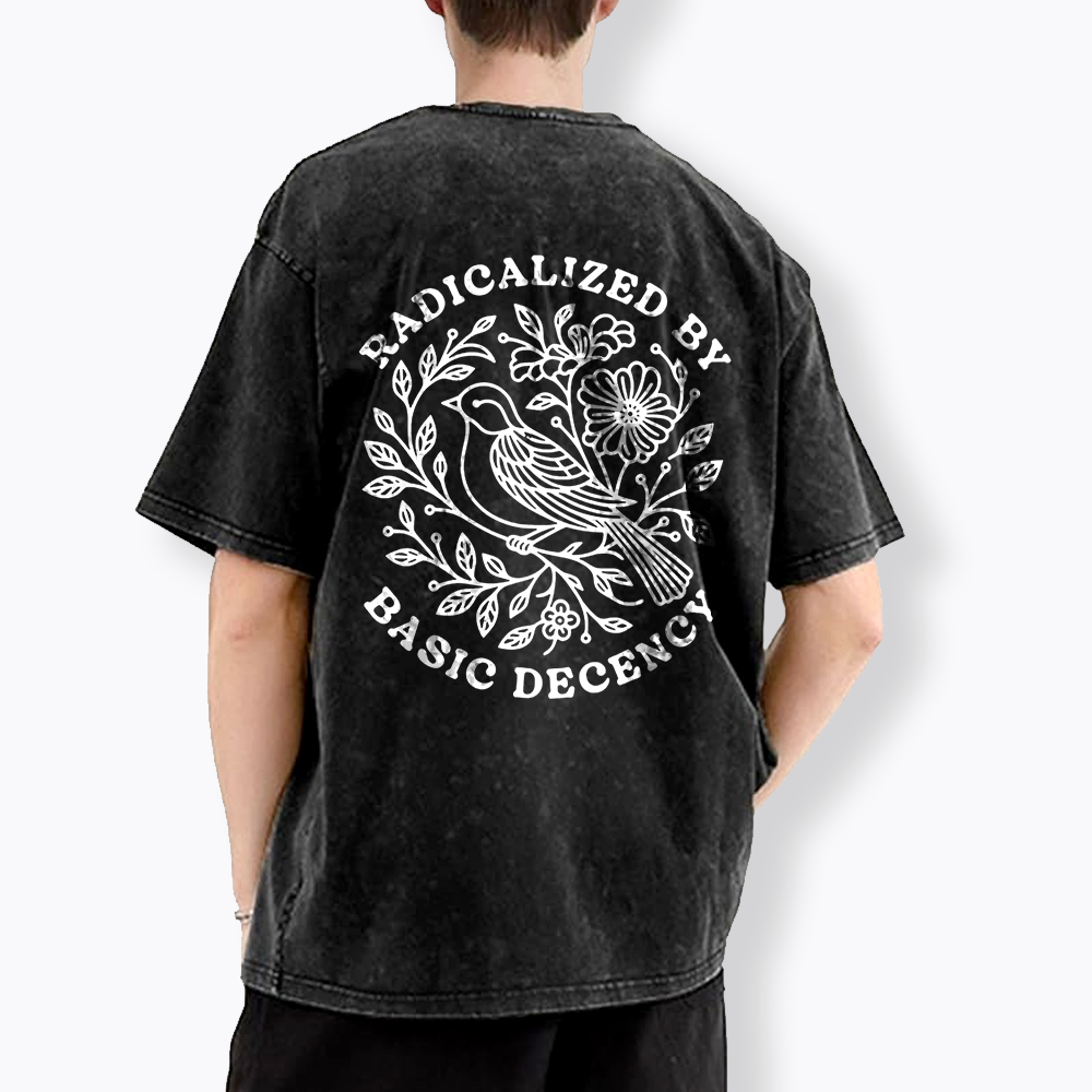 Radicalized By Basic Decency Floral Washed T-Shirt