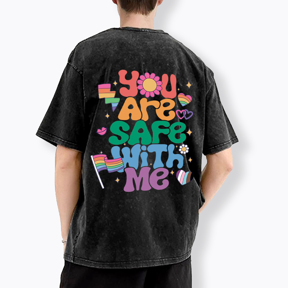 You Are Safe With Me Pride Ally Washed T-Shirt