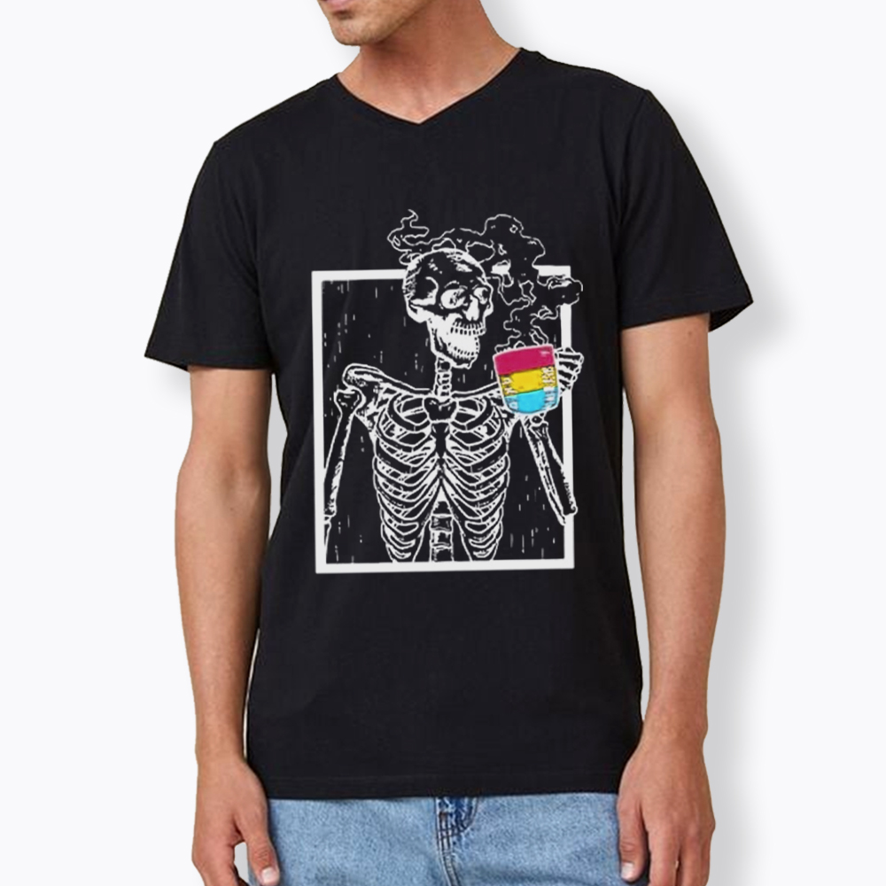 Pansexual Skeleton Drinking Coffee V-Neck Classic T-Shirt