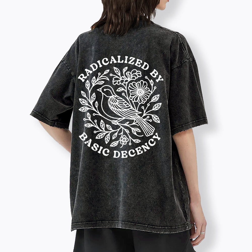 Radicalized By Basic Decency Floral Washed T-Shirt