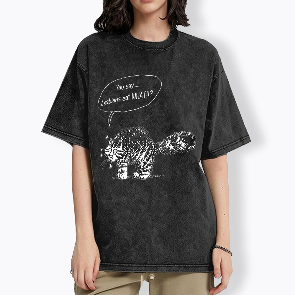 Cartoon Cat Washed T-Shirt