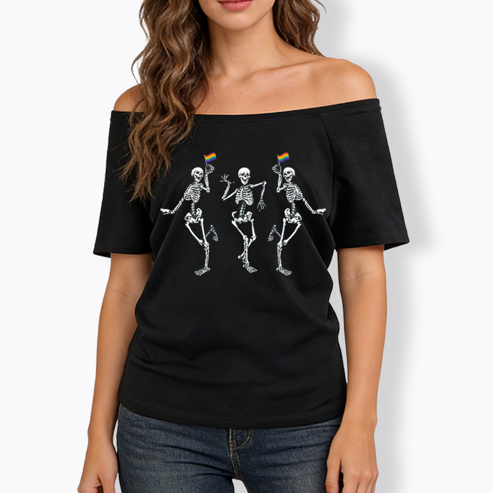 pride dancing skeleton Off Shoulder T-shirt