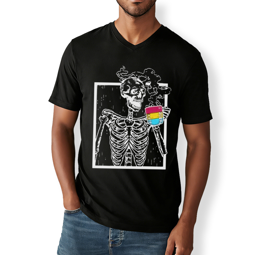 Pansexual Skeleton Drinking Coffee V-Neck Classic T-Shirt