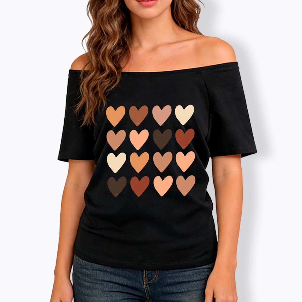 Skin Tone Hearts Racial Equality Off Shoulder T-shirt
