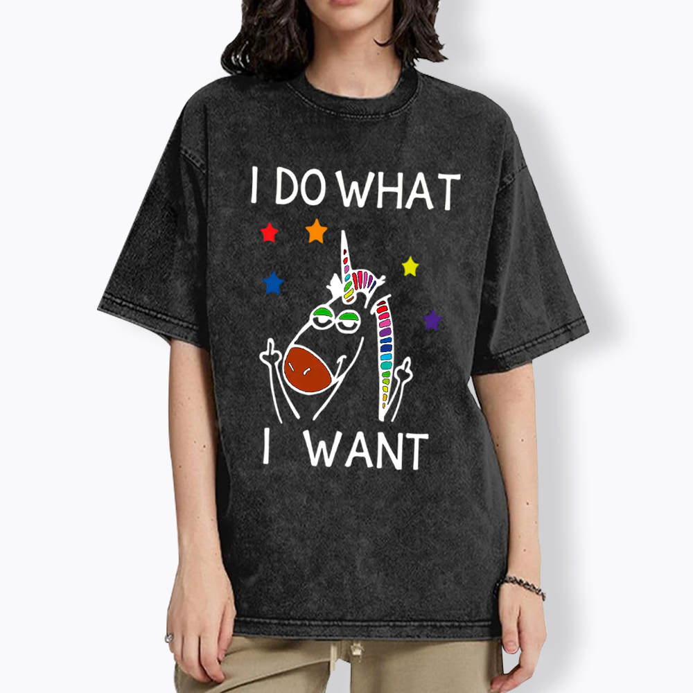 I Do What I Want Unicorn Lesbian Gay LGBTQ+ Washed T-Shirt