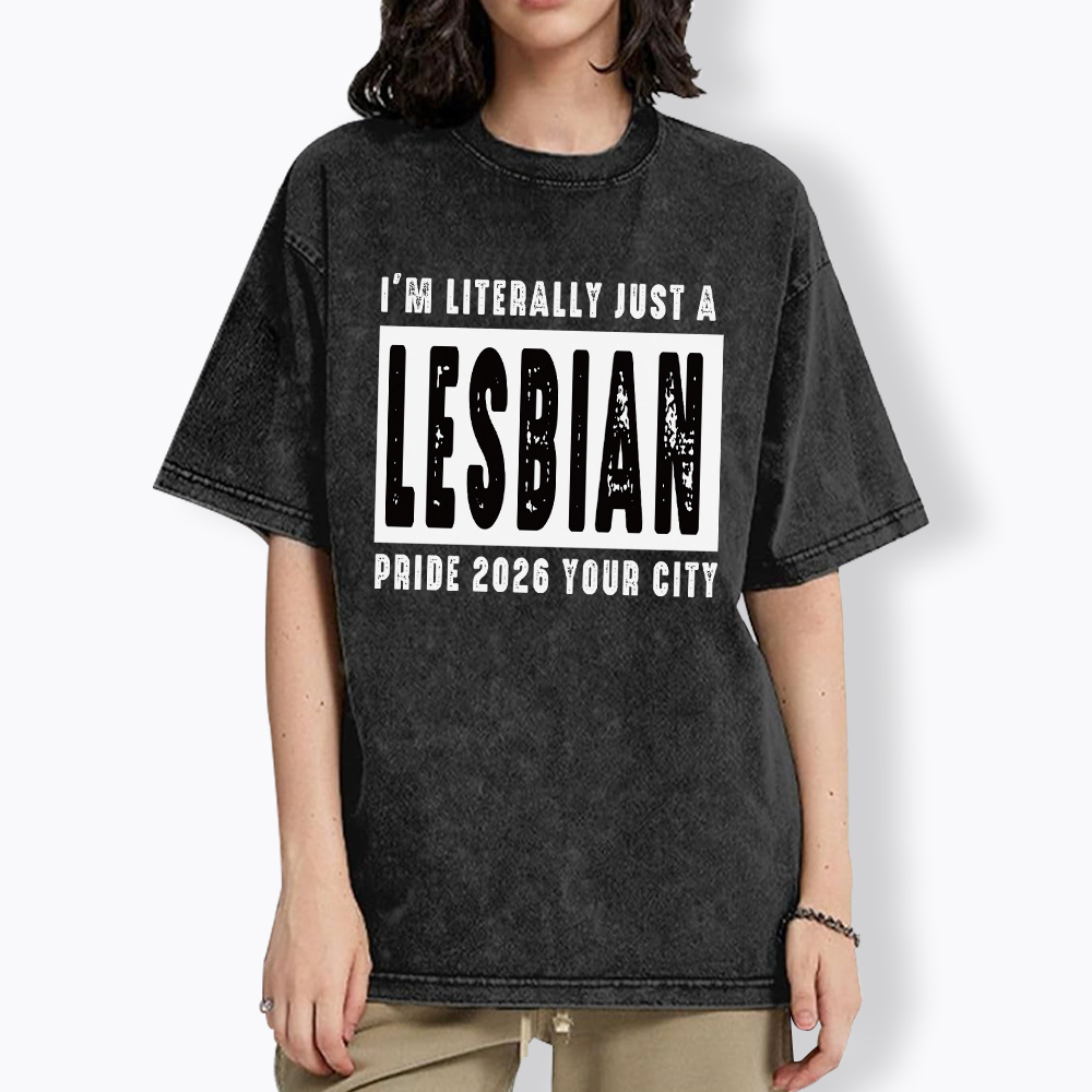 Personalized Location Lesbian Pride Washed T-Shirt