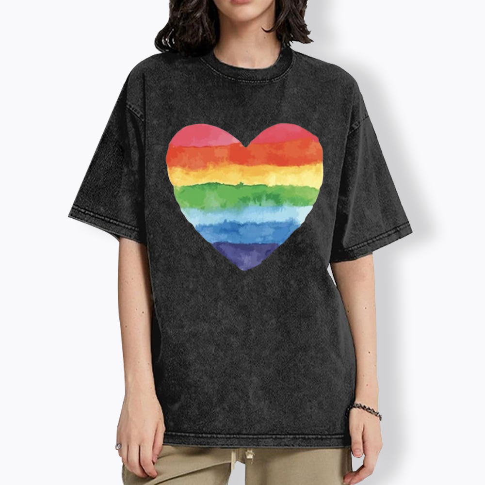 Watercolor Rainbow Heart Washed T-Shirt