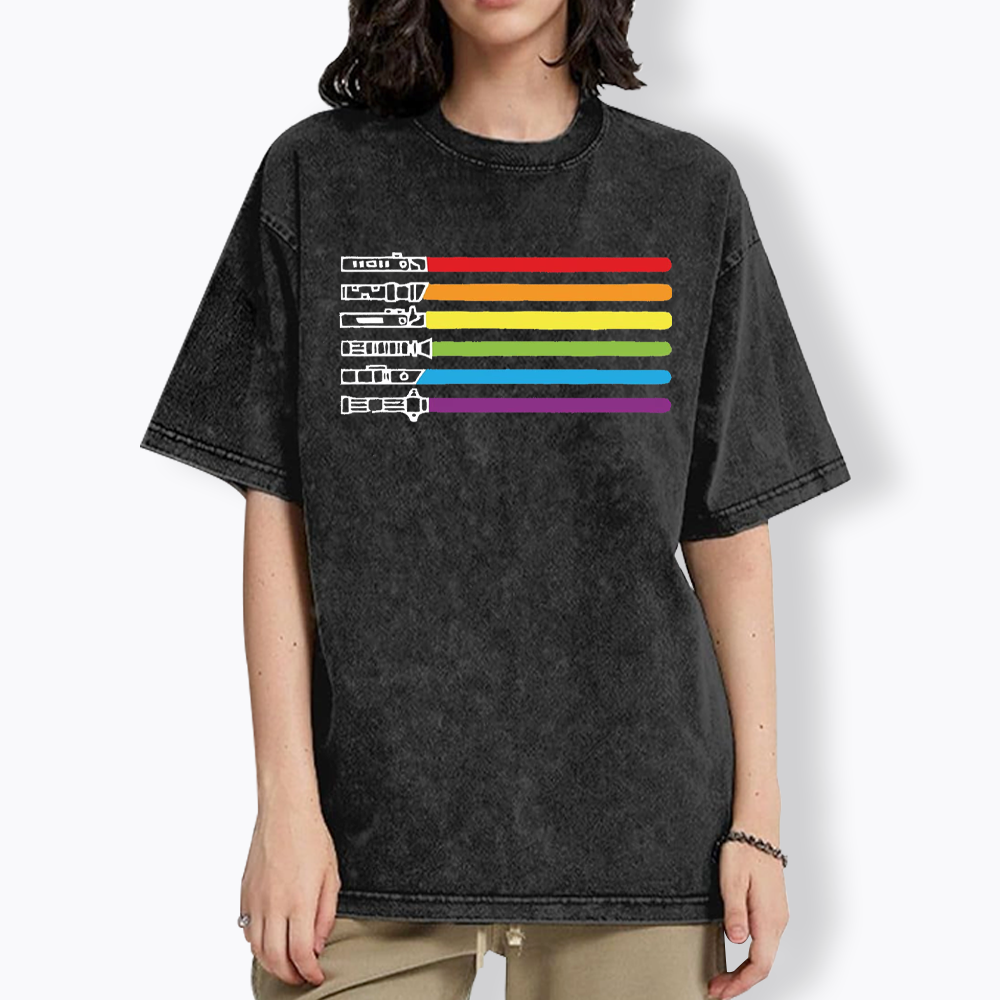 Rainbow Lightsaber Washed T-Shirt