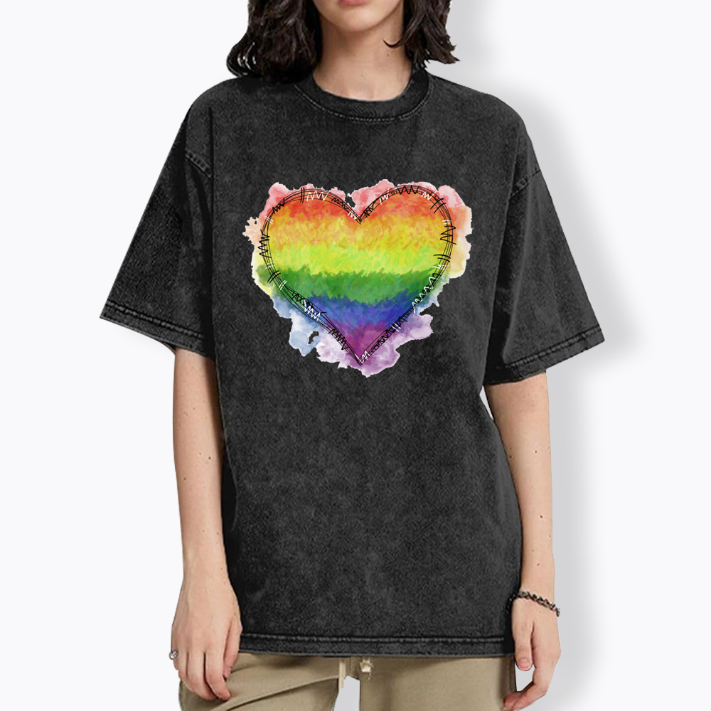 Rainbow Heart Washed T-Shirt
