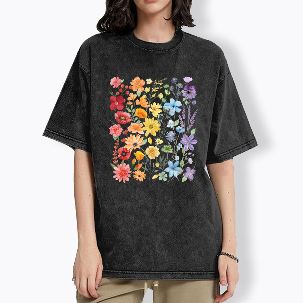 Rainbow Flowers Washed T-Shirt