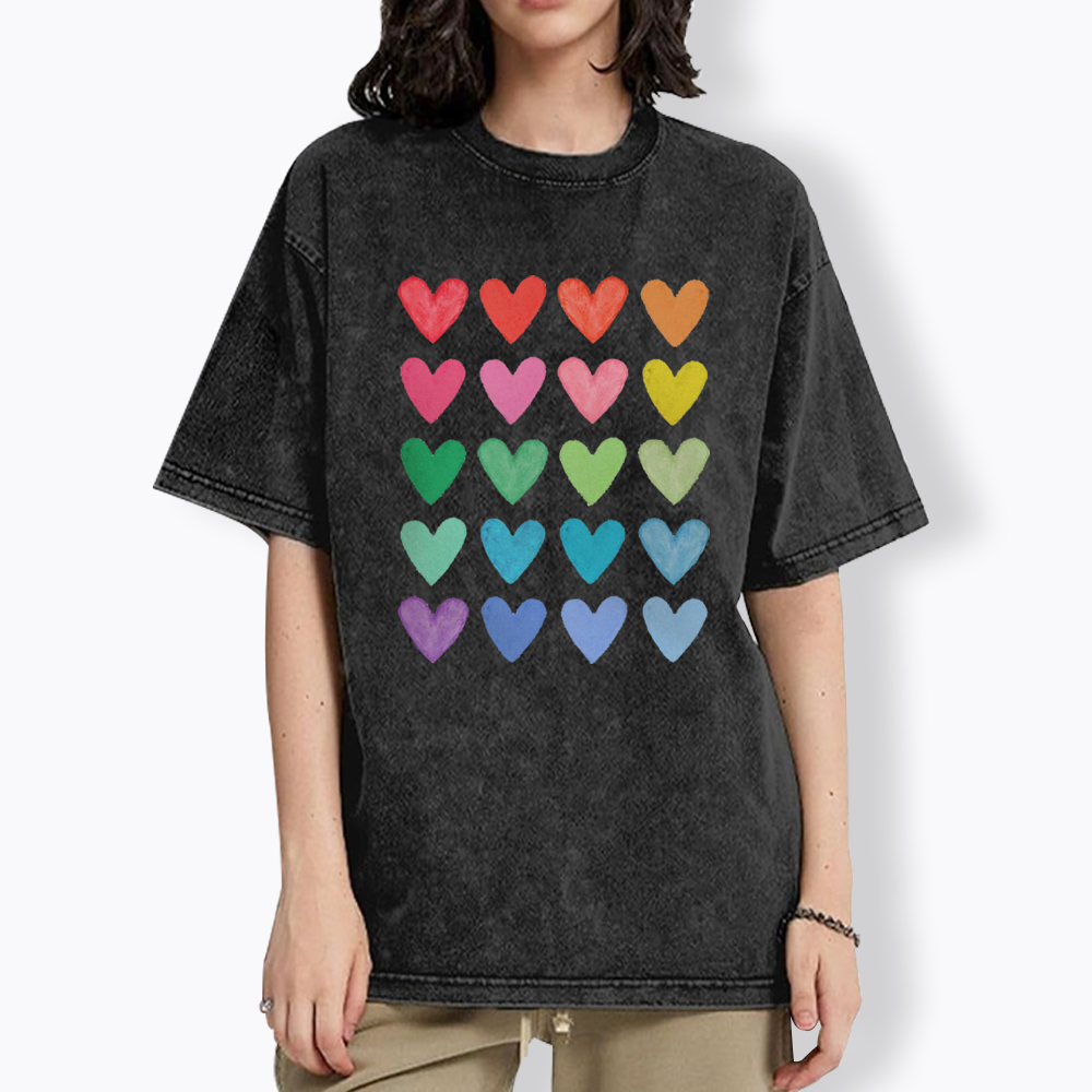 Rainbow Hearts Washed T-Shirt